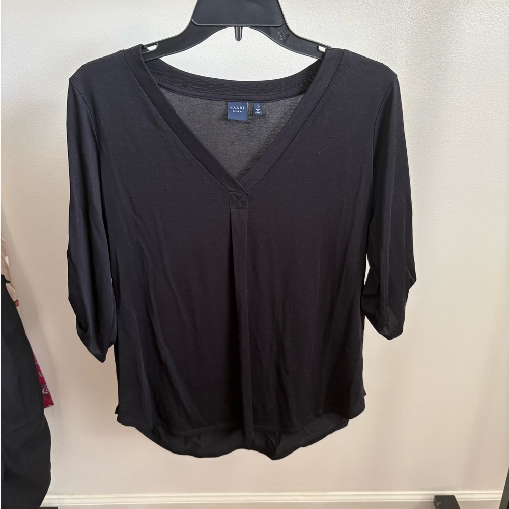 Kaari Blue Black 3/4 Sleeve Relaxed Blouse